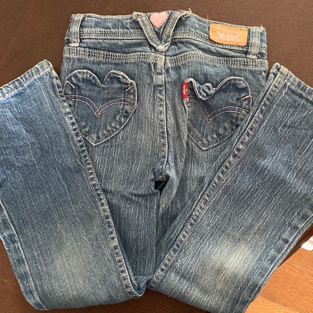 Pink heart embroidered Levi’s